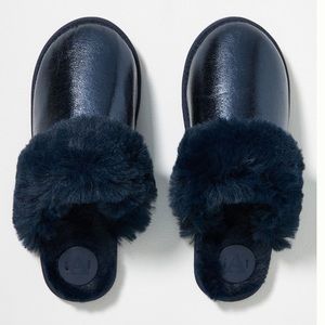 Blue Metallic Fuzzy Slippers from Anthropologie. S
